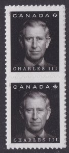 Canada 3381 His Majesty King Charles III P vert pair MNH 2023