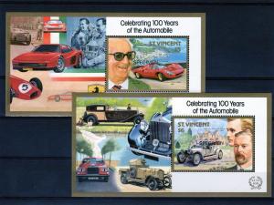 St.Vincent 1987 100 Years of Automobiles Ovpt.Specimen 4 s/s Perf.Scott #1048