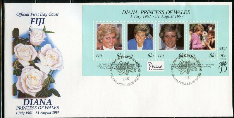 FIJI 1998 DIANA PRINCESS OF WALES MEMORIAL SOUVENIR  SHEET FIRST DAY COVER 