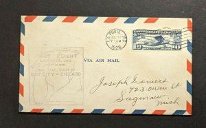 1928 La Porte Indiana First Flight Cover to Saginaw Michigan