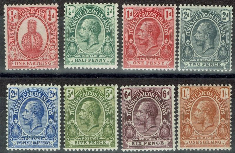 TURKS & CAICOS ISLANDS 1921 KGV CACTUS SET 1/4D TO 1/- 