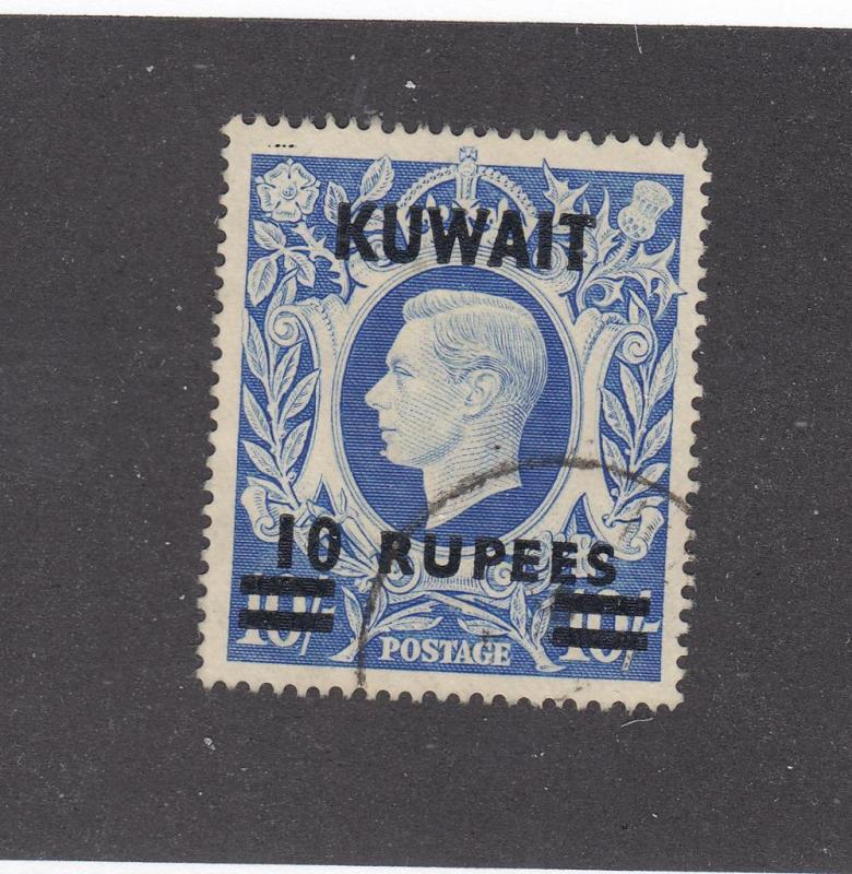 KUWAIT  # 81A VF-USED 10r on 10sh  KGVI / O/PRINT KUWAIT 10 RUPEES CAT VAL $12