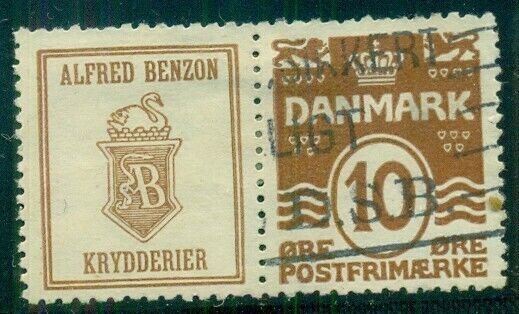 DENMARK (RE55) 10ore brown ALFRED BENZON KRYDDERIER advertising pair, used