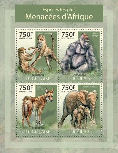 Withdrew 02-13-19-Togo - African Endangered Species - 4 Stamp Sheet - 20H-589