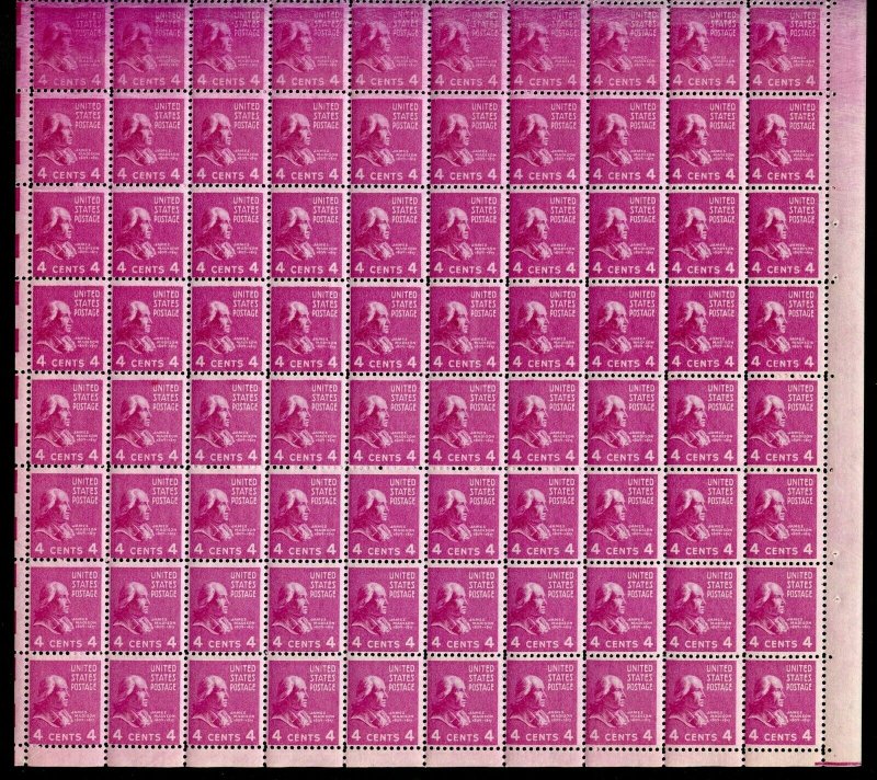 UNITED STATES SCOTT#808 MARTHA WASHINGTON WET PRINT  ERROR SHEET  MINT NH