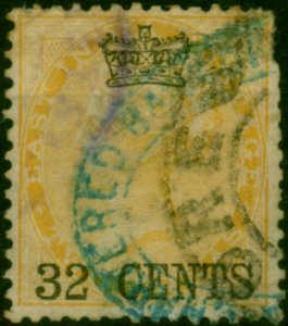 Straits Settlements 1867 32c on 2a Yellow SG9 Ave Used