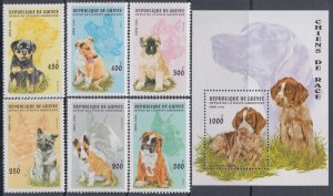 GUINEA Sc# 1340-6  CPL MNH SET of 6 and SOUVENIR SHEET of DOGS