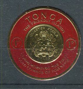 TONGA; 1963 early Gold Coinage issue Mint hinged 1d. value