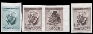 Hungary #C168-169a Cat$135, 1955 Bela Bartok, imperf. set of two plus 1f with...