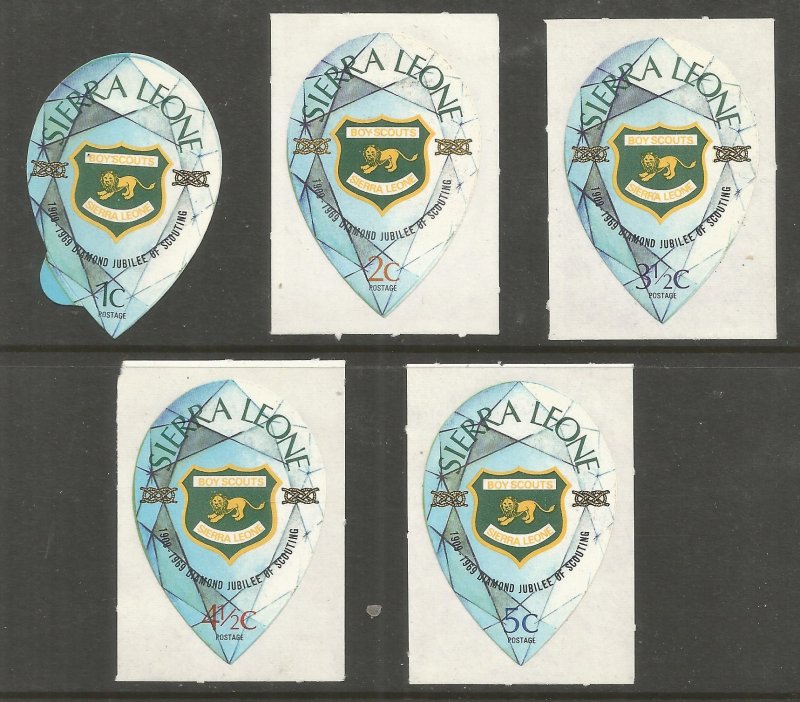 SIERRA LEONE  382-386  HINGED,  SELF ADHSV,  DIAMOND JUBILEE OF SCOUTING