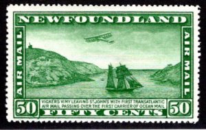 AM8b, NSSC, Newfoundland, 50c, Air Mail, F/VF, MLHOG, Airplane and Packet Ship