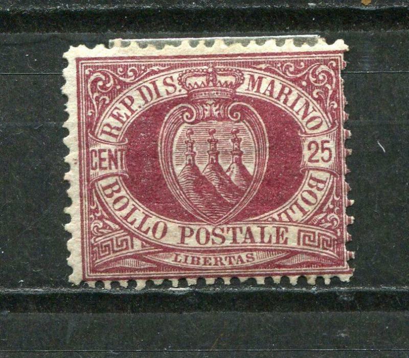 San Marino 1877 Sc 13 Mi 7  25 c maroon MH Signed  CV $175 SKU 916