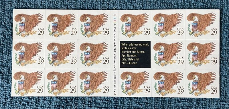 Scott #2595a, 29c Eagle & Shield, Brown, booklet pane/17 stamps, Self-adhesive