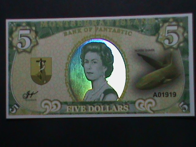 ​MONTSERRAT ISLANDS-COLLECTIBLES $5 UNCIRCULATED POLYMAR HOLOGRAM NOTE-VF