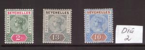 SEYCHELLES Victoria,Multi-coloured ,1890 Die I/2  values to 96cents L/ hinged