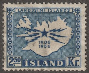 Island, Scott#297,  used, hinged,  2kr, map, blue