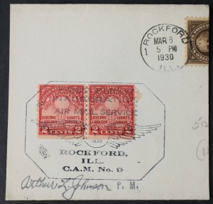 U.S. Used #656 Edison Coil Line Pair on Cover. March 3, 1930 CDS Cancel. Scarce!