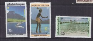 FRENCH POLYNESIA, 1991 Stone Fishing set of 3, mnh.