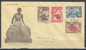 Ghana, Scott cat. 25-28. Ghana Independence issue. Musician. First day cover.