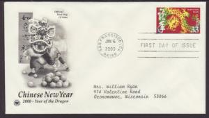 US Year of the Dragon 2000 PCS Typed FDC BIN