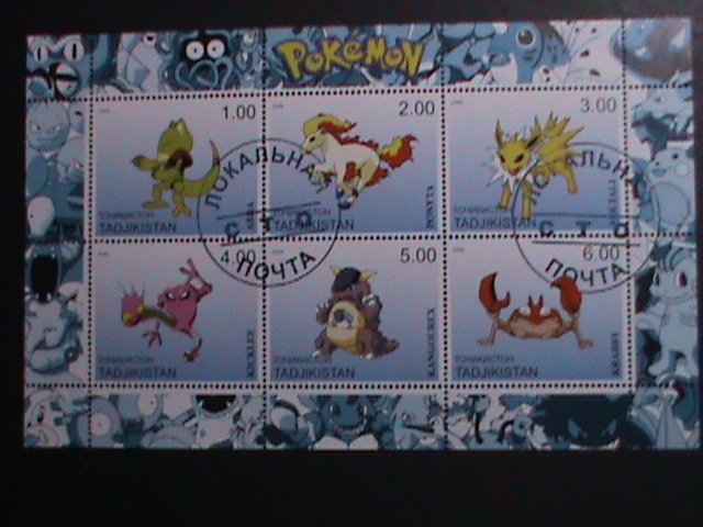 ​TAJIKISTAN -2000 LOVELY FAMOUS POKEMON FANCY POSTAL CANCEL CTO SHEET VF