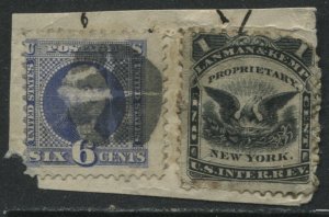 USA 1869 6 cents used on piece with revenue stamp