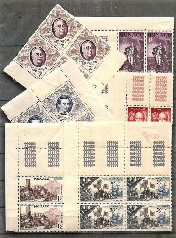 Monaco  354-59 MNH 1956 FIPEX Philatelic Exhib., P#  Blocks