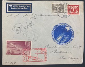 1935 Katwijk Netherlands Rocket Flight Mail Cover To The Hague Pilot Signed