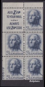 BOBPLATES #1213c Washington Booklet Slogan 3 Lower Left 28619 65% MNH DCV=$60