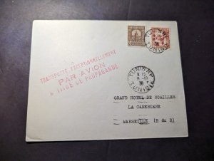 1936 France Colony Tunisia Airmail Cover Tunis RP to Canebiere Marseille France