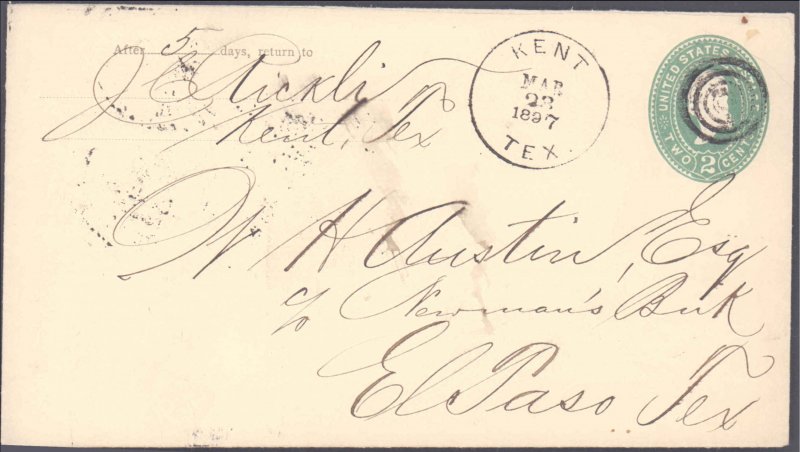 Culberson County Kent ( Postal History ), 1897