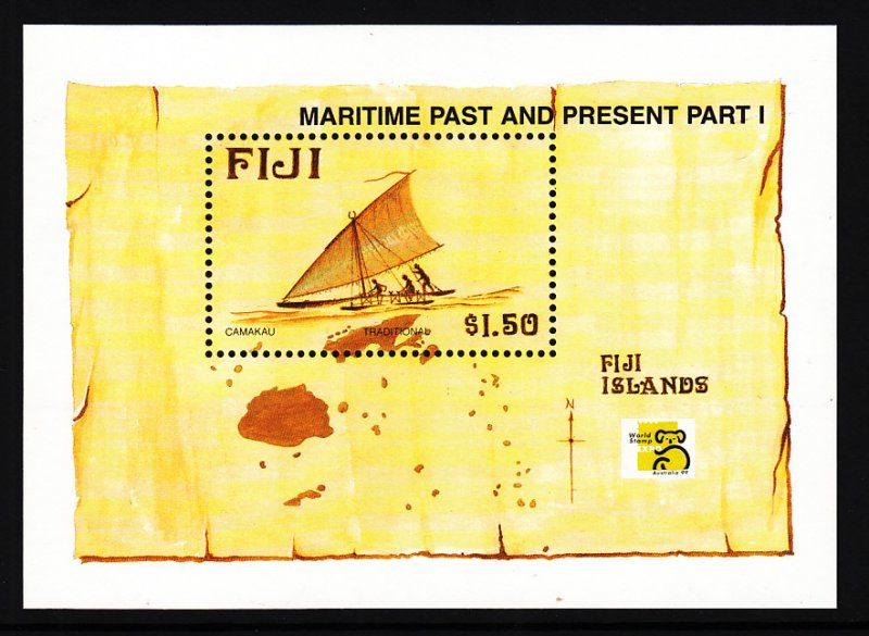 Fiji 834 Canoe Map Map Souvenir Sheet MNH VF