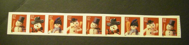 Scott 3680-83 or 3683a, 37c Snowmen, PNC9 #G1111, MNH Coil Beauties, CV $30