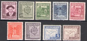 1948 Spanish Andorra, No. 42-50 Miscellaneous Subjects, 9 Values - MNH**