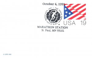 US SPECIAL PICTORIAL CANCEL POSTAL CARD 10 YEARS TWIN CITY MARATHON ST PAUL 1991