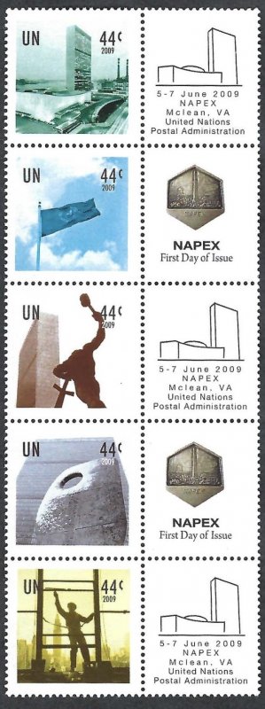 UN New York #982-986 Greetings from  New York. Strip of 5 with NAPEX labels. MNH