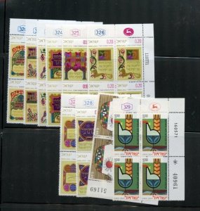 ISRAEL PLATE BLOCKS YEARS 1968/71 INCLUSIVE NO LANDSCAPE ISSUES W/C38/47 MINT NH