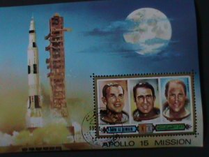 ​UMM AL QIWAIN-APOLLO 15-MISSION TO THE MOON-CTO-SPACE HEROES-IMPERF S/S VF