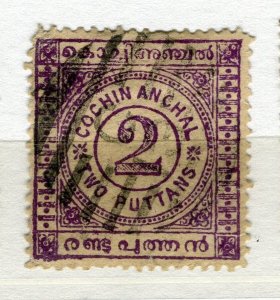 INDIA COCHIN; 1903 early classic Local Numeral issue used SHADE of 2p. value