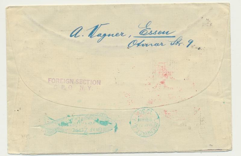 GERMANY-LAKEHURST 1930 ZEPPELIN COVER,SOUTH AMERICA 4M+2M(2)ZEPS Si#57N GREEN BS