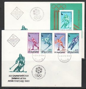 Bulgaria, Scott cat. 2627-2631. Olympics set & s/sheet. 2 First day covers.