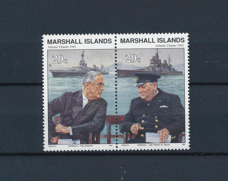 [80950] Marshall Islands 1991 WWII Atlantic charter Roosevelt Churchill pair MNH