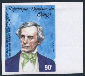 Congo PR 807 imperf,MNH. Mi 1122B. Samuel Morse,1988.Invention of telegraph-150.