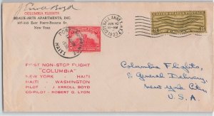 United States 1933 ERROLL BOYD Signed Columbia First Flight Cover New York Haiti