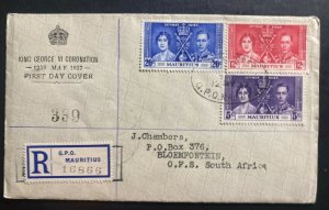 1937 Mauritius first day cover FDC Coronation King George VI To South America