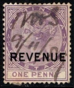 1886 Dominica Revenue 1 Penny Queen Victoria Duty Stamp