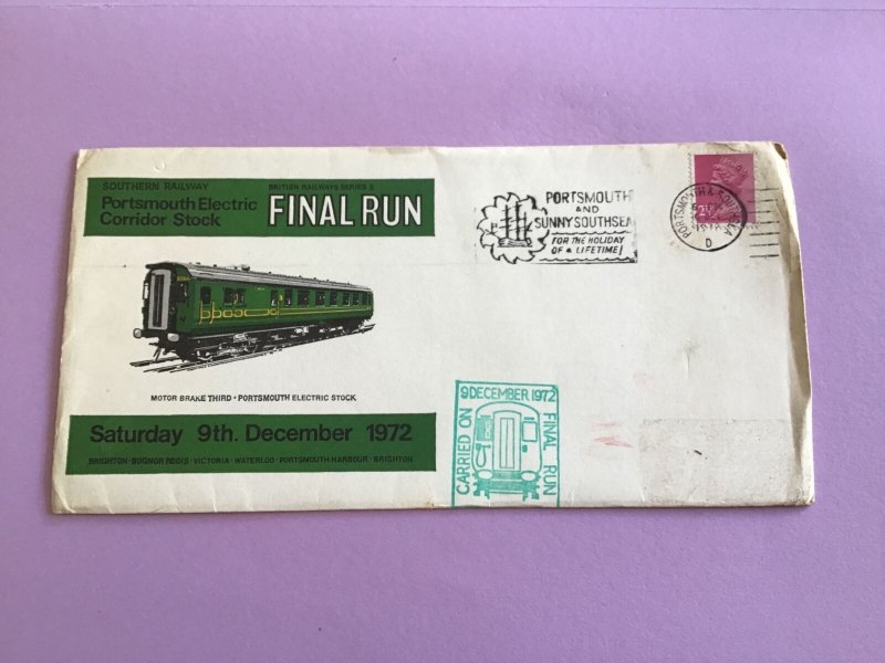 U.K. Portsmouth Electric Corridor Stock Final Run 1972 Stamp Cover R45870 