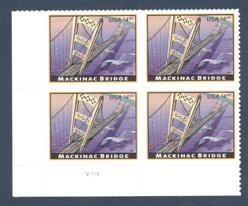 4438 Mackinac Bridge Priority Mail Plate Block Mint/nh Free Shipping