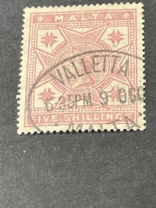 MALTA # 14---USED---ROSE---SINGLE----GREAT CANCEL---1886