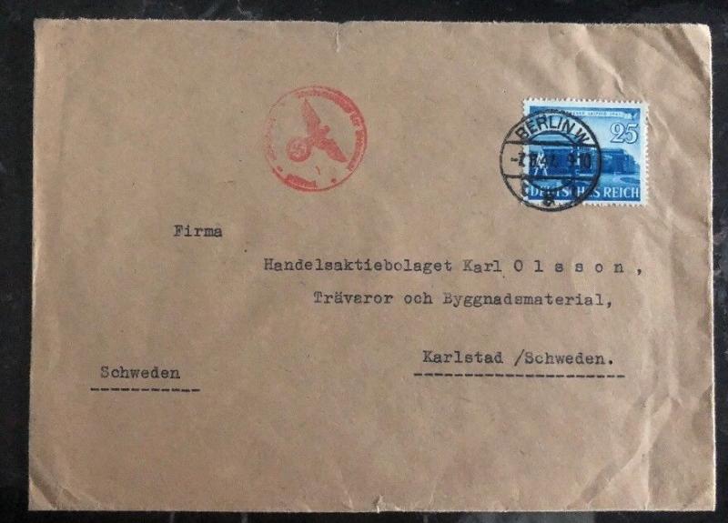 1941 Berlin Germany Censored Cover To Karlstad Sweden